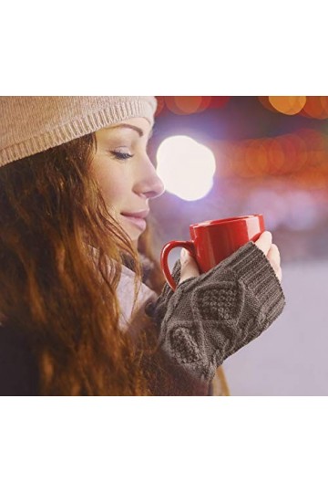 Gants en Tricot Femme Hiver Mitaines Sans Doigts Chaud Poignet Main Bras Mitaines Tricotés, Simples Confortable Arm Gants à E