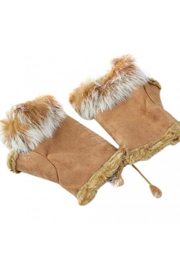 Gants Sans Doigts En En Simili-Cuir Young Styles Et Fausse Fourrure Gants En Fourrure Gants Pour Femme Moufles DHiver Moufle