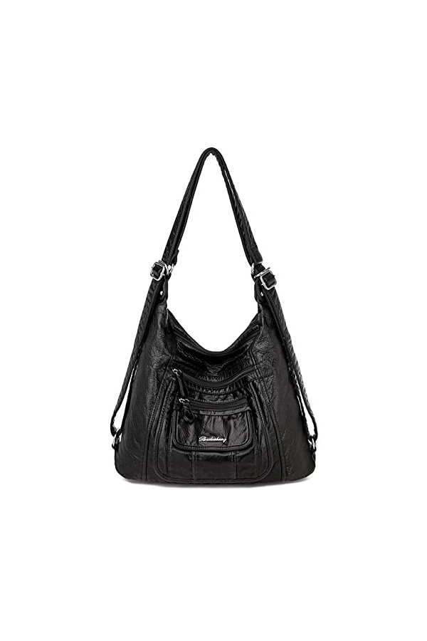 AFKOMST Grand sac à main pour femme - En cuir - Avec bandoulière réglable et amovible, rouge