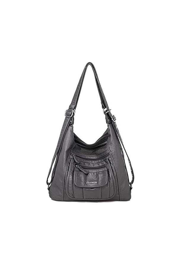 AFKOMST Grand sac à main pour femme - En cuir - Avec bandoulière réglable et amovible, rouge