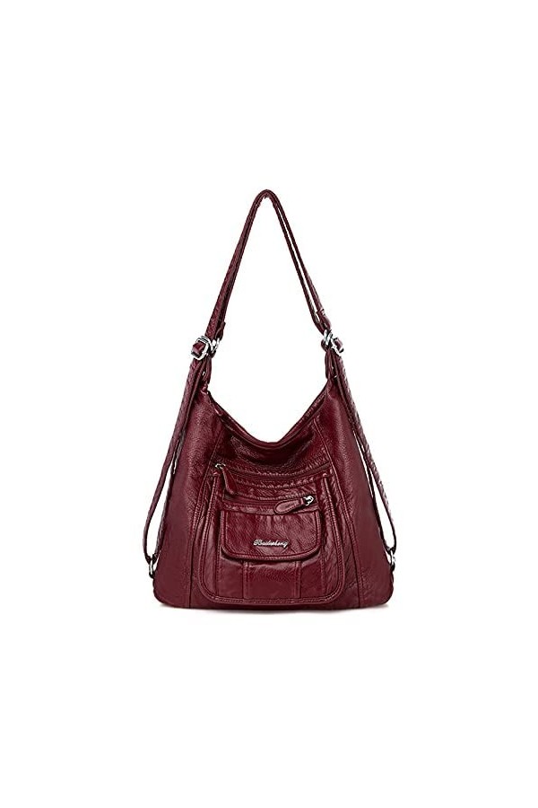 AFKOMST Grand sac à main pour femme - En cuir - Avec bandoulière réglable et amovible, rouge