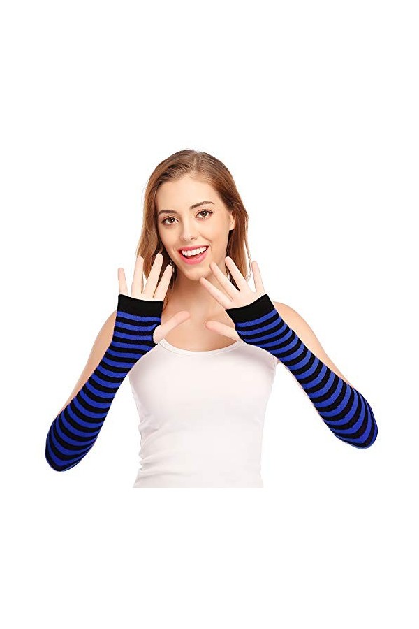 Manchettes-mitaines - Gants longs - style punk/gothique/rock, bleu/noir, taille unique