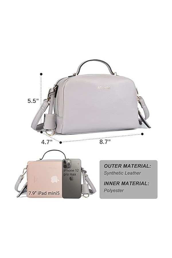 AFKOMST Sac à bandoulière en cuir de taille moyenne pour femme - Style vintage - Sac à main - Sac à bandoulière - Sac multi-p