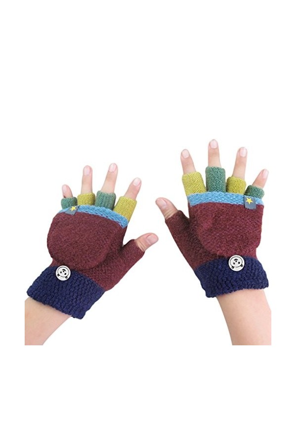 JIAHFR Enfants Gants Sans Doigts Mitaines Chaudes en Peluche Chaude Gants Tricotés avec Fermeture à Rabat, Automne Hiver Gant