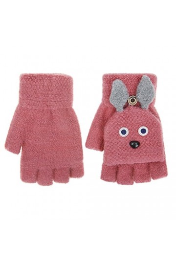 Femmes Filles Gants Thermique Demi-Doigts Mitaines Hiver Automne avec Couverture Motif Animal Lapin Mignon Moufles de Laine T