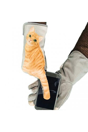 AIUII Gants dhiver pour femme Motif chaton mignon Queue de doigt Gants tactiles Impression 3D Polaire Doublé Moufles