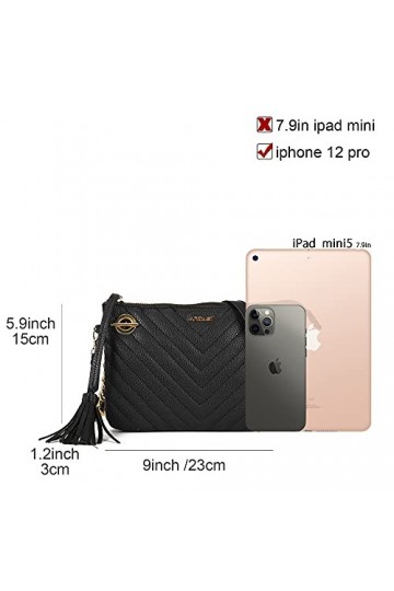 AFKOMST Sacs à bandoulière matelassés pour femme - Plusieurs poches - Sac à main à pompons, Noir , Small