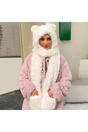 Caxndycing Écharpe dhiver 3 en 1 pour femme avec moufles thermique en fausse fourrure - Chauffe-cou - Poche - Écharpe chaude