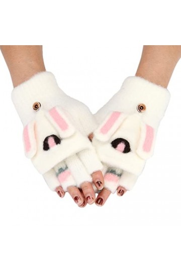 JnY656 Gants dhiver chauds en tricot avec manchette élastique et doublure chaude, blanc, taille unique