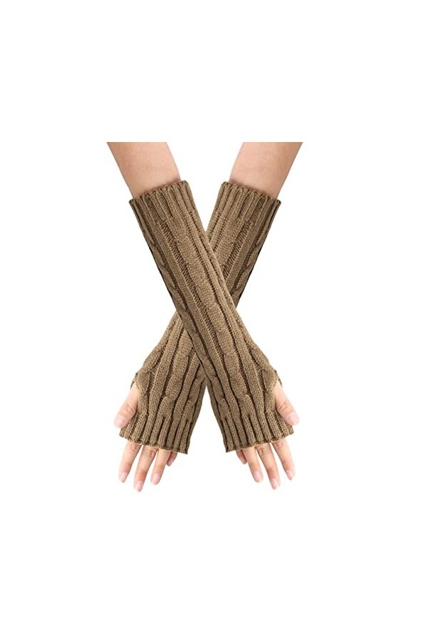 Mitaines tricotées avec trou pour le pouce - Unisexe - Gants dhiver chauds pour femme, kaki, taille unique