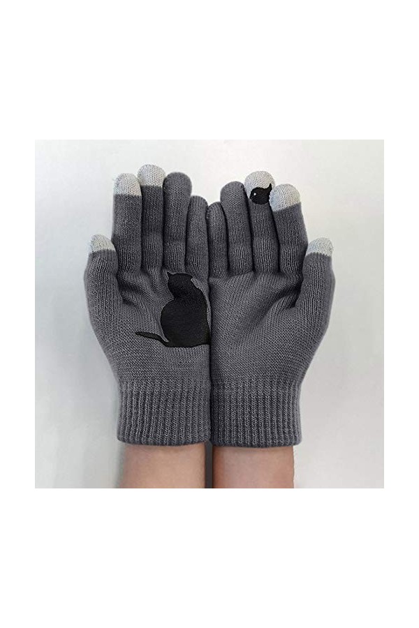 Bones Gants dextérieur en laine chaude pour femme et impression - Pour lautomne et lhiver - Pour temps froid E-gris fonc