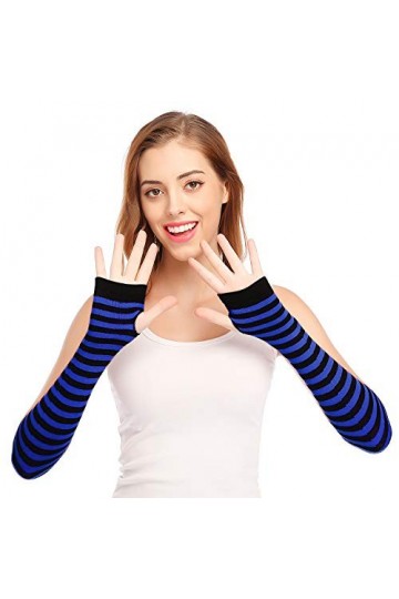 Manchettes-mitaines - Gants longs - style punk/gothique/rock, bleu/noir, taille unique