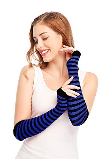 Manchettes-mitaines - Gants longs - style punk/gothique/rock, bleu/noir, taille unique
