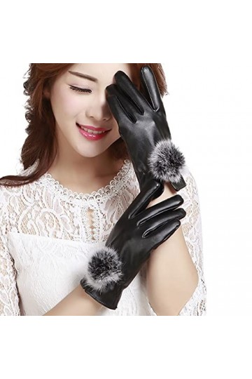 Gants moufles en cuir dagneau avec doublure polaire pour femme, Noir , Taille unique