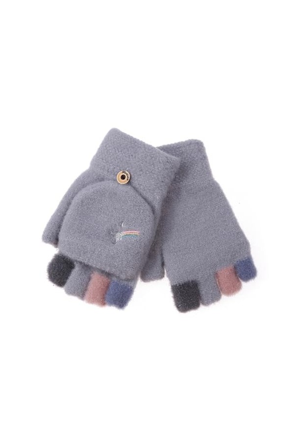 FOXBI Gants Hiver Homme Femme Gants sans doigts élégants mitaines convertibles tricotées chaudes dhiver Rabattable Moufles a