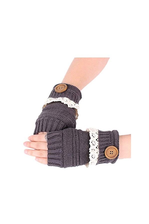 Gants Femmes Hiver Neige Manchettes Chaud Young Styles Main Mitaines Tricotées Moufles Color : Grau, Size : One Size 