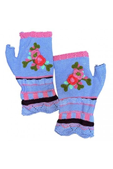 AIUII Gants dhiver pour femme Multicolore Jacquard Floral Mitaines tricotées avec trou pour le pouce Moufles