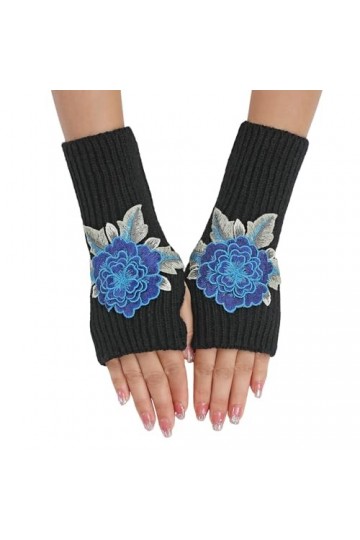 Mitaines convertibles en tricot chaud pour femme Motif fleurs, bleu, taille unique