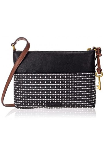Fossil Sac pour femmes Fiona, Sac à bandoulière en cuir/polyuréthane noir 25,1 cm L x 4,8 cm l x 19 cm H ZB7266001