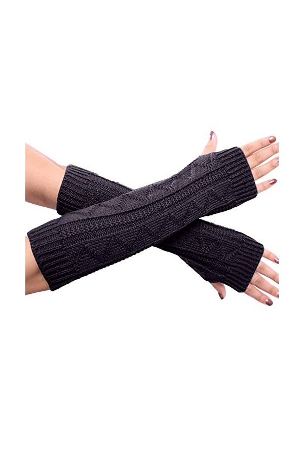 NIUREDLTD Gants dhiver en tricot pour femme - Noir - Gants dhiver en tricot - Gants dhiver chauds - Chauffe-mains Kawaii -