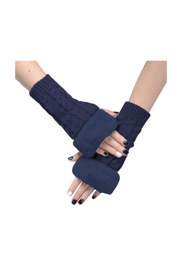 Briskorry Manchettes longues pour femme avec trou pour les pouces - Sans doigts - Chauffe-pouls - En tricot - Chauds - Pour l