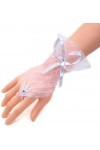 GIVBRO Mitaines courtes de mariée pour femme avec nœud papillon en maille transparente en dentelle pour demoiselle dhonneur 