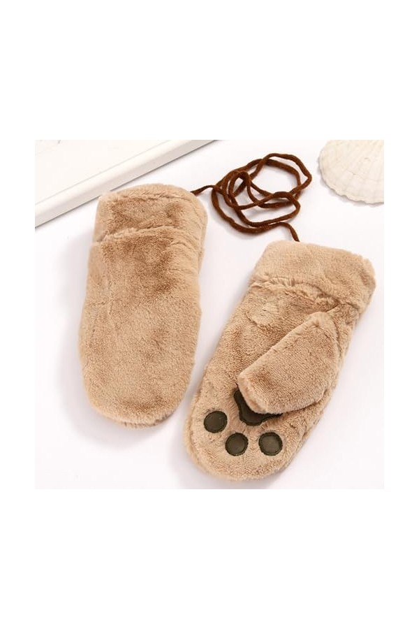 Générique Moufles en Peluche Mignon Femme Hiver Chaud Doux Moufles Chaude Épaisse Gants Polaire Mitaines Gloves Mignon Patte 