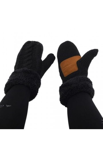 Moufles Tricot Femme Fille Chaude et Épaisse Moufles Hiver Chaud Doublé Polaire Gants Thermique Doux Étudiant Mitaines en Mai
