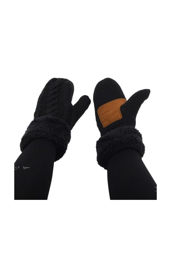 Moufles Tricot Femme Fille Chaude et Épaisse Moufles Hiver Chaud Doublé Polaire Gants Thermique Doux Étudiant Mitaines en Mai
