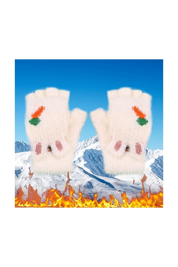 Gants dhiver épais pour adultes et adultes - Motif chat - Ceinture tricotée chaude - Gants de téléphone - Moufles pour femme