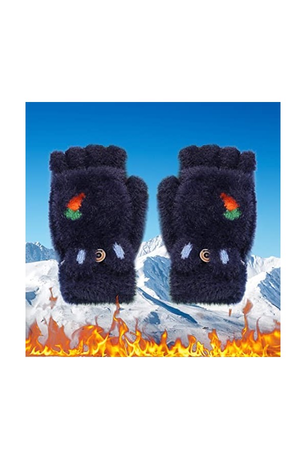 Gants dhiver épais pour adultes et adultes - Motif chat - Ceinture tricotée chaude - Gants de téléphone - Moufles pour femme