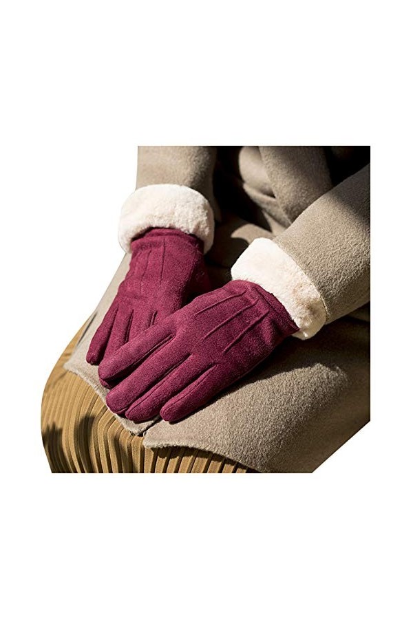 EMAlusher Gants pour femme Minces - Coupe-vent Chaud Épaissi Gants Brodés Moufles Moufles Doux Gants en Velours Tricoté Hiver