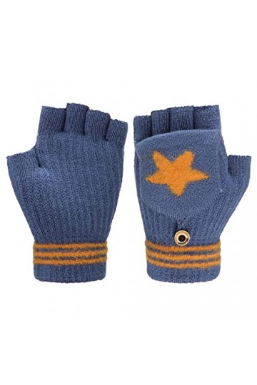 YJZQ Gants Hiver pour Enfant Gants en Laine Mitaine + Moufle Demi Doigt modèle étoile Gants tricotée Modèle de 4 Doigts Ensem