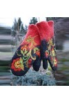 Moufles pour femme - Gants de Noël chauffants pour temps froid - Gants colorés brodés pour femme - Gants chauds