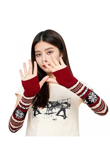 QWUVEDS Gants de Noël chauds Gants marron de cerf Gants en laine Gants chauds tricotés aux doigts Demi Flocon de neige Gants 