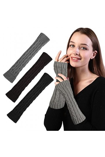 TAGVO Gants sans Doigts Mitaines Demi Doigts 3 Paires, Extensible Tricotés Gants Chauds dHiver, Mitaines Gants Femme, Hiver 