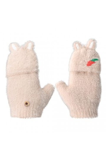 YJZQ Femme Moufle Pliable Hiver Mitaine Lapin Gants Tricoté Jacquard en Laine Gants avec Couverture Amouvible Flexible pour C