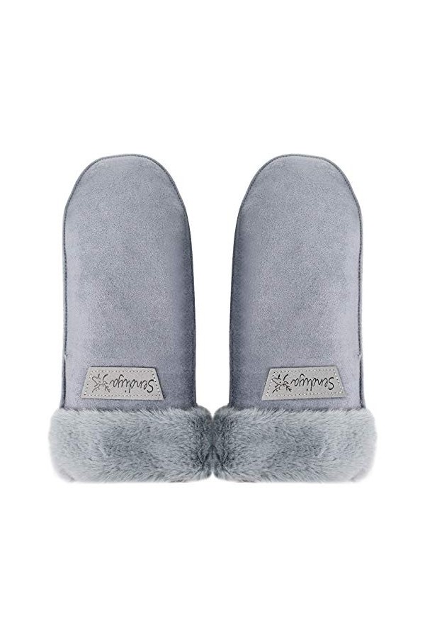 Millya UK Gants thermiques dhiver chauds en daim pour homme et femme avec poignets en peluche, a-noir, taille unique