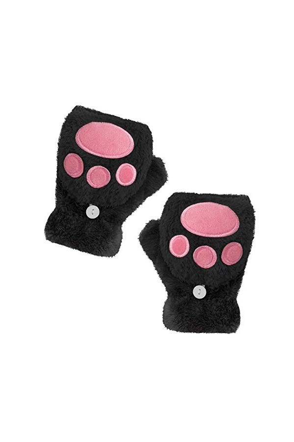 JIAHFR Gants Demi-doigts Femmes Peluche Gant Moufle en Patte dours Moufle Moufle Thermique Gant Hiver Gant Adulte Chaud pour