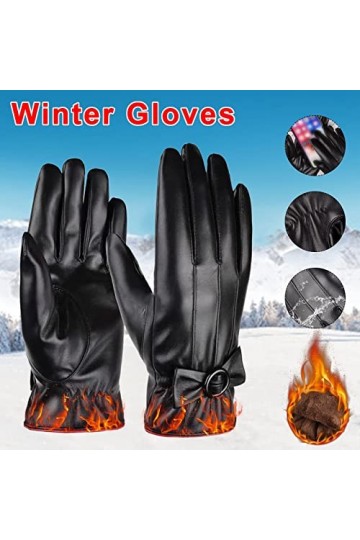 Moufles doublées en cuir polaire chaud pour femme - Gants dhiver imperméables pour écran tactile - Moufles pour femme par te