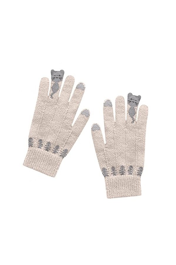 Voberry Gants dhiver chauds pour femme avec écran tactile - Gants dhiver en coton - Moufles en tricot - Cadeau de Noël pour