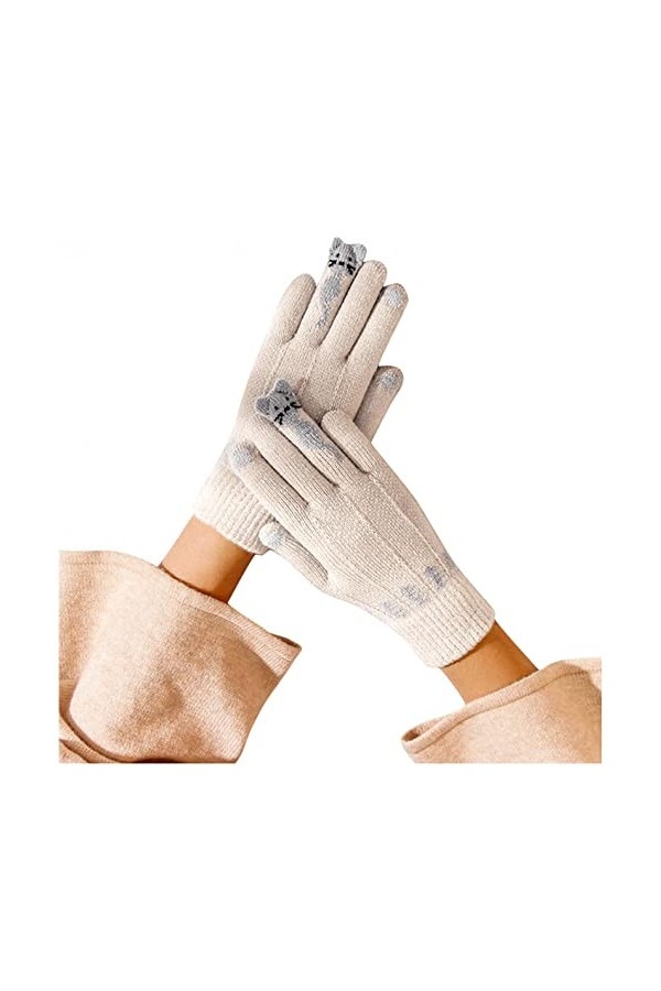 Voberry Gants dhiver chauds pour femme avec écran tactile - Gants dhiver en coton - Moufles en tricot - Cadeau de Noël pour