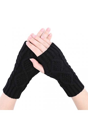IBLUELOVER Mitaines Femme Fille Gants en Tricot Crochet Longue Bras Gants Souple Chauds Moufles Demi-Doigt Thermique Gloves É