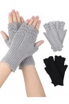 Becellen 2 Paires Gants sans Doigts Hiver, Demi-Doigts Tricotés Chaud Gants Mitaine Poignets pour Femme Fille