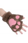 ITODA Mignon Mitaines dhiver Griffe de Chat pour Femme Filles Gants de Demi-Doigts Hiver en Peluche Gants Epais Chaud Confor