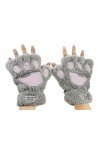 Filles Mitaines dHiver Griffe de Chat Gants Chauds en Peluche Moufles Demi-Doigt Epais Motif Patte dours Gants Thermique Mi