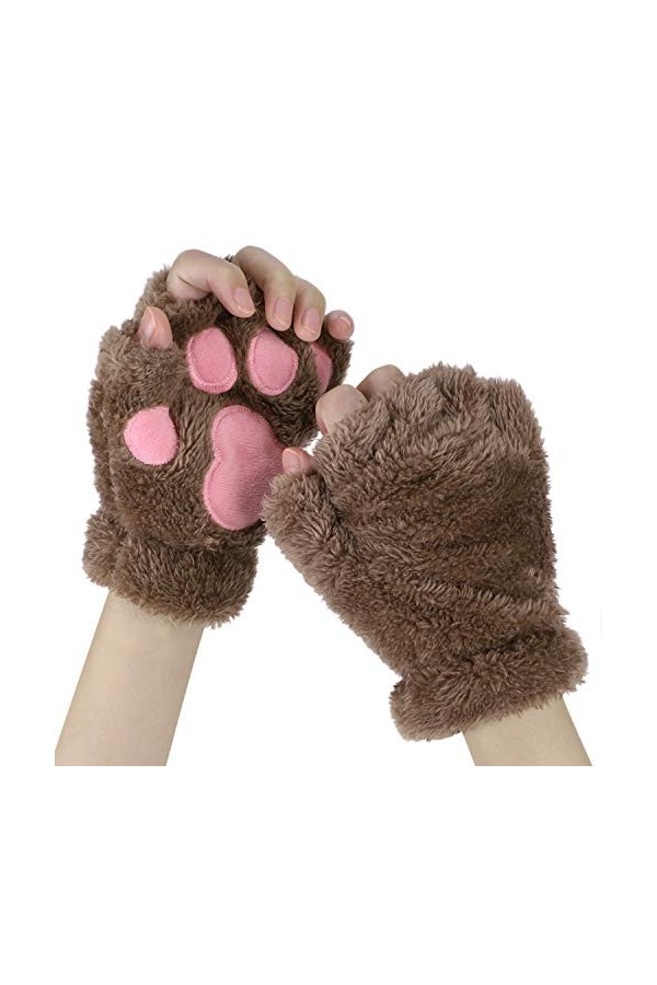 IBLUELOVER Mitaines Hiver Femme Gants Chauds Épaisses Gants en Peluche Gloves Mignon Patte de Chat Ours Gants de Ski Doux Con