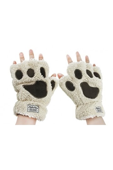 Filles Mitaines dHiver Griffe de Chat Gants Chauds en Peluche Moufles Demi-Doigt Epais Motif Patte dours Gants Thermique Mi