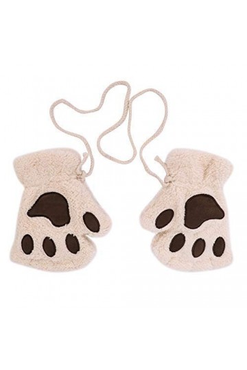 Mitaines Femme Fille Gants de Demi-doigts Hiver Moufles en Peluche Doux Cartoon Griffe danimal Mignon Gants Epais&Chaud Conf