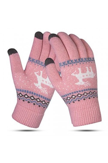 Gants Moto Hiver Femme Gants Tactile Smartphones Tablettes Moufles Tricot Cachemire Epais Chaud Motif Faon Mignon Mitaines Pl